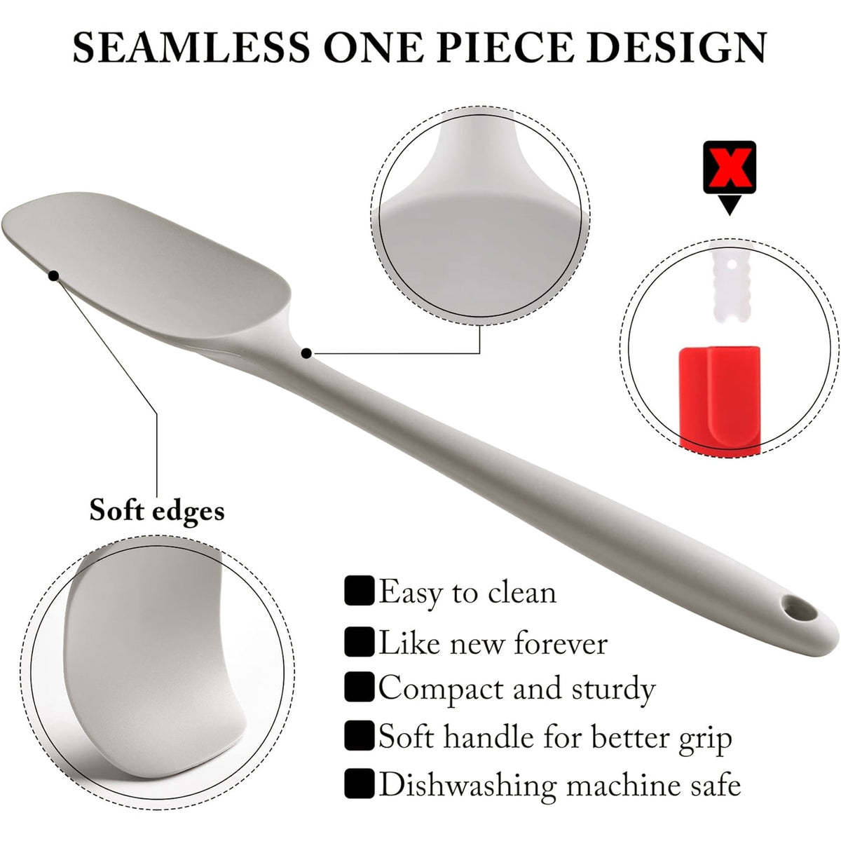 Food Grade Silicone Rubber Spatula Set, 5 Pcs BPA-Free Kitchen Cooking Baking Mixing Utensil Sets, High Heat Resistant Non Stick Dishwasher- Khaki