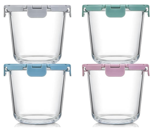 8 Pcs Glass Food Storage Containers with Airtight Lids, 3 Cup Round Lunch Box Jars for Soup Fruit Meal Prep - Microwave, Oven, Freezer Safe