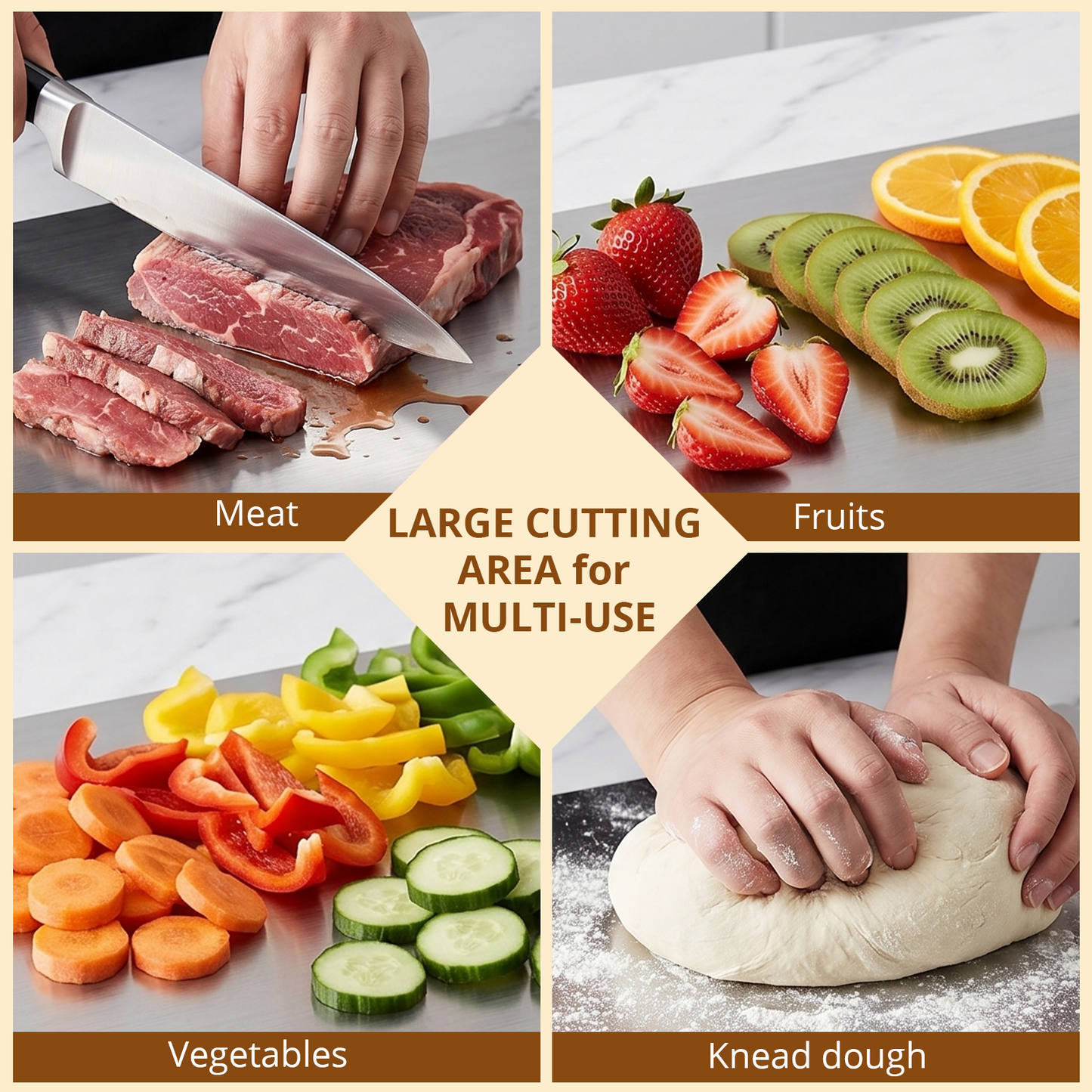 Cutting Boards for Kitchen, AOKIWO Large Stainless Steel Baking Boards with scraper, Suitable for Bread, Meat, Vegetables, (15.7 x 27.6 inch )