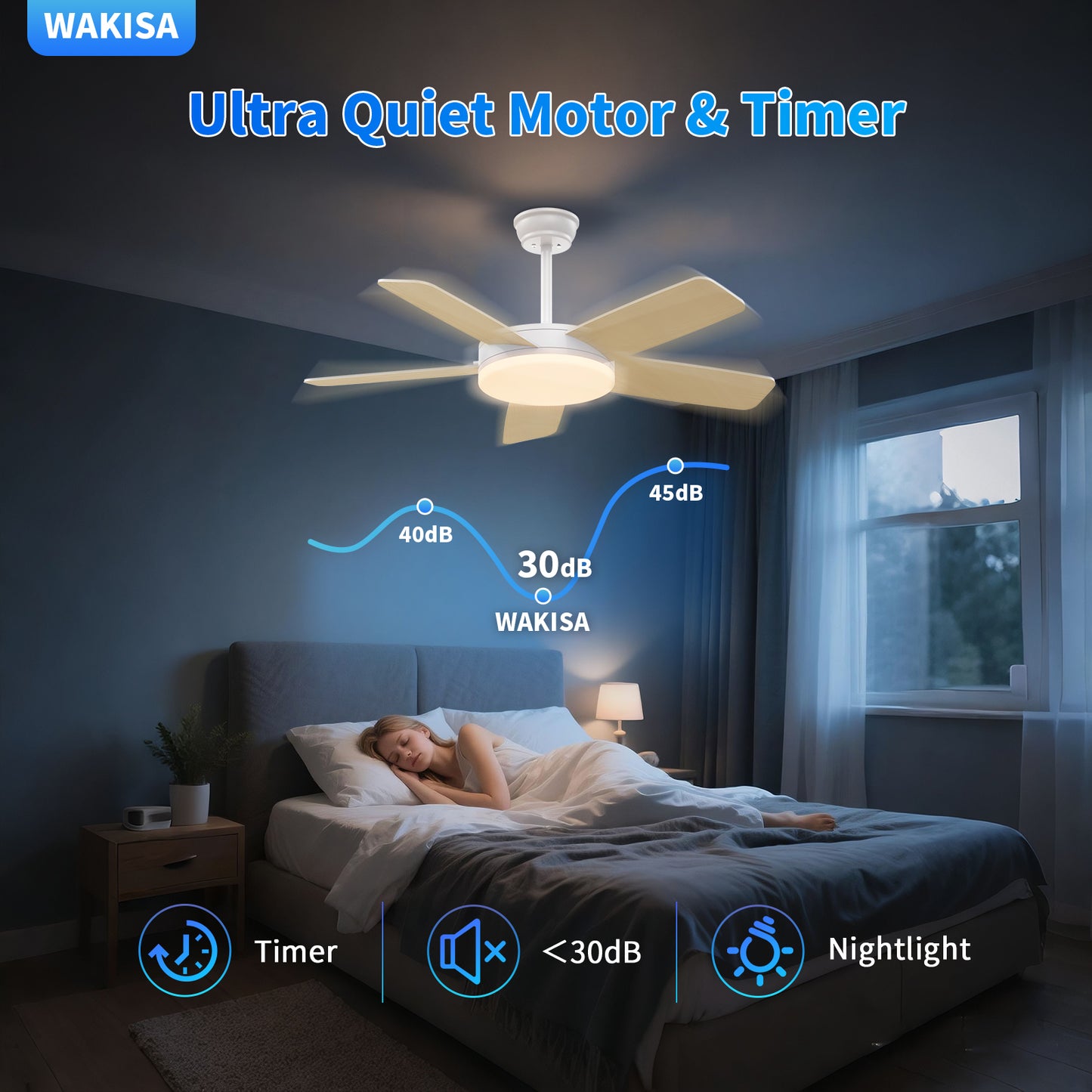 Kaqinu Ceiling Fans with Lights and Remote & App Control,45 inch Modern Ceiling Fans,6 Speeds 3 Colors for Indoor