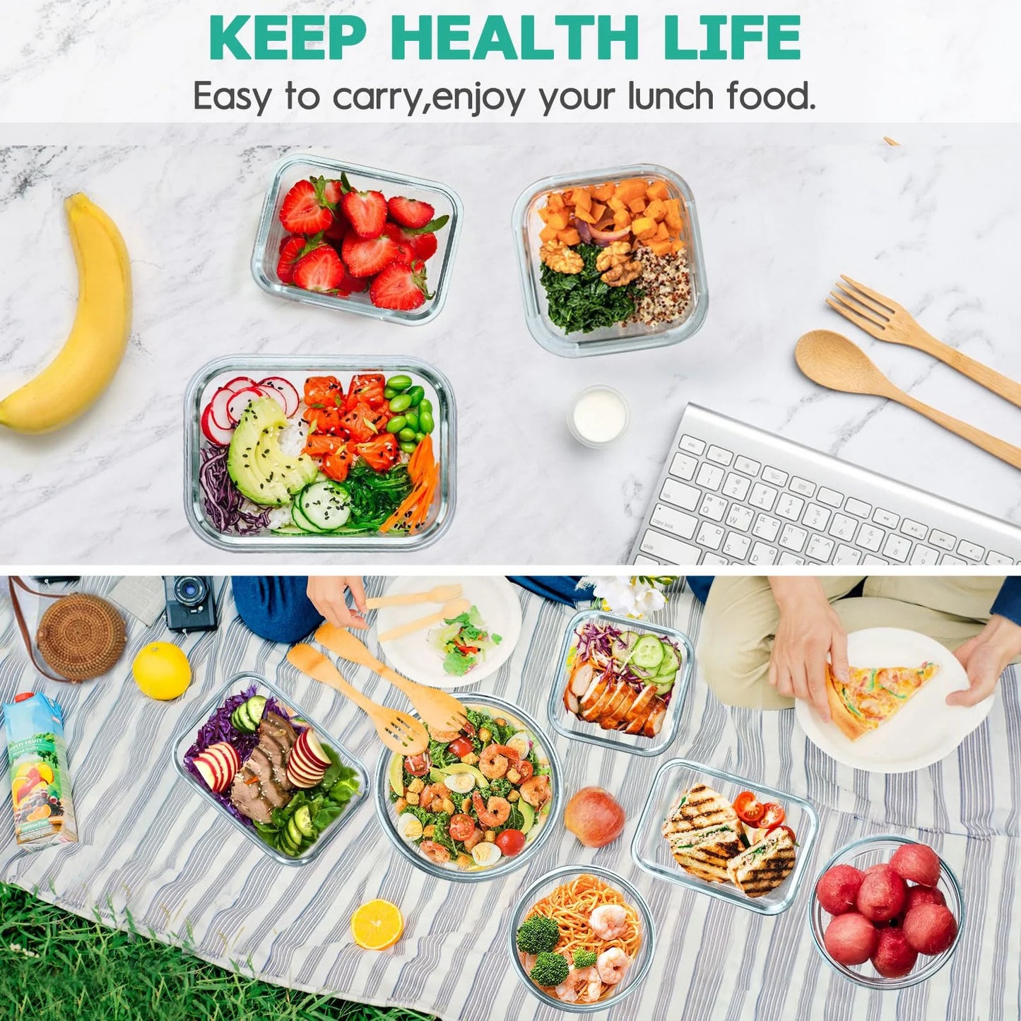 34pcs Glass Food Storage Containers with Lids Set, Airtight Glass Meal Prep Containers (17 Containers & 17 Lids),Leak Proof Lunch Containers BPA-Free, Microwave, Oven, Freezer, Dishwasher,Black