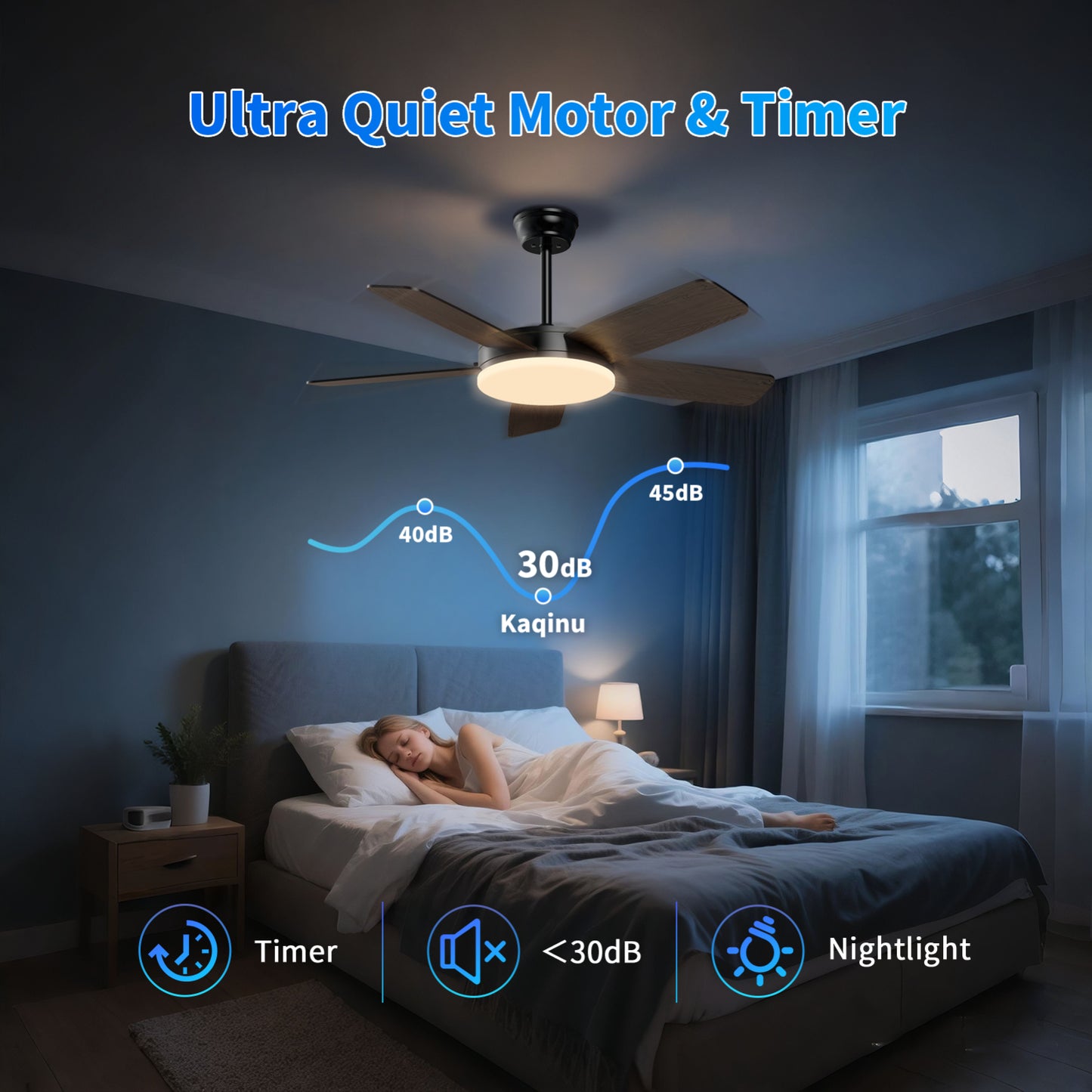 Kaqinu Ceiling Fans with Lights and Remote & App Control,45 inch Modern Ceiling Fans,6 Speeds 3 Colors for Indoor