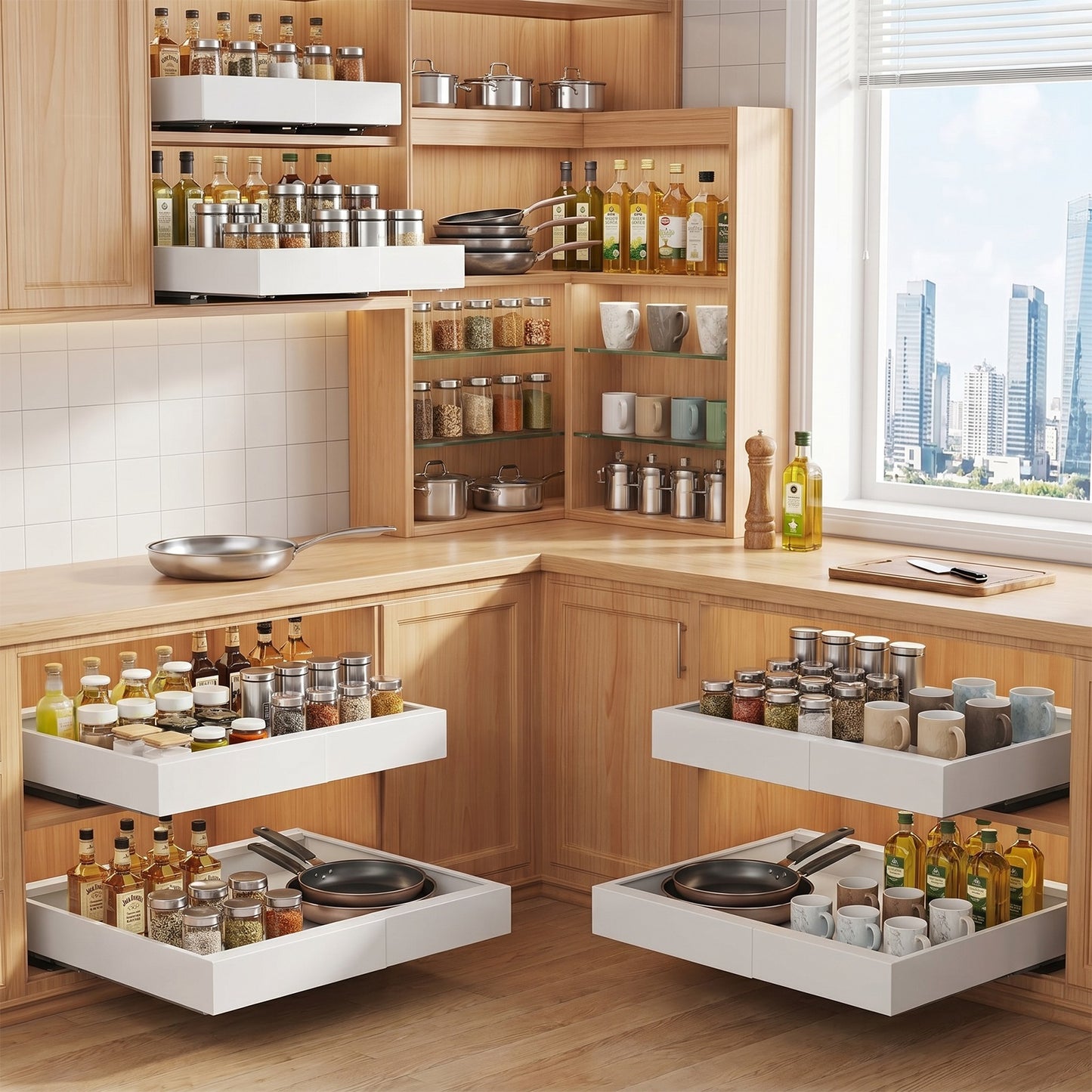 2 Packs Expandable Carbon Steel Pull Out Cabinet Organizer, TAIMASI Upgrade Kitchen Steel 21'' 3 Slide Rails Sliding Organizer Drawers for Cabinets