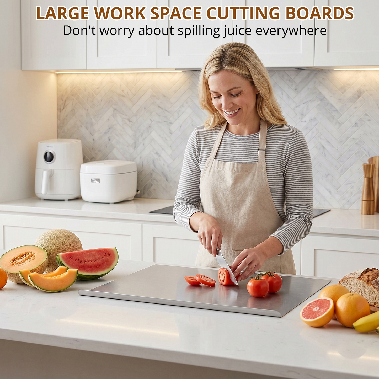 Cutting Boards for Kitchen, AOKIWO Large Stainless Steel Baking Boards with scraper, Suitable for Bread, Meat, Vegetables, (15.7 x 27.6 inch )