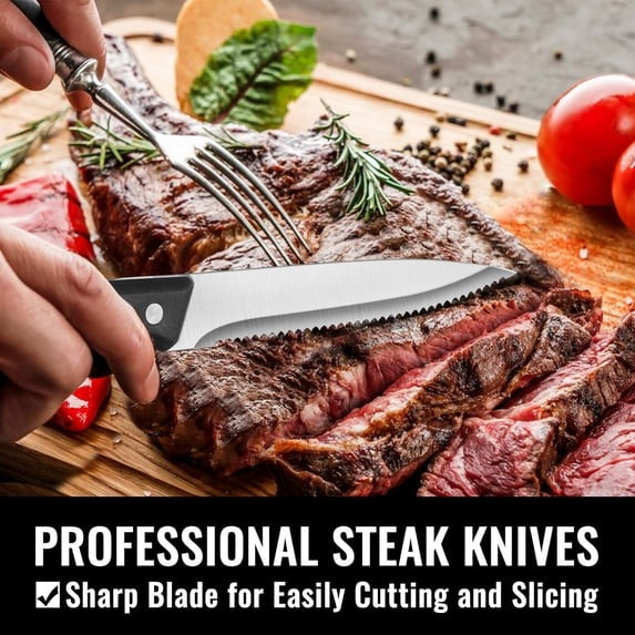 AOKIWO 24PCS Silverware Set with Steak Knives, Stainless Steel Mirror Polished Forks Spoons Flatware