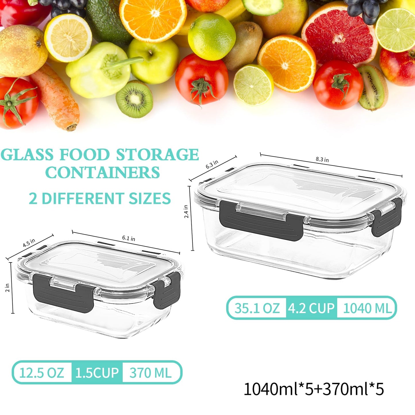 30 Pcs Glass Food Storage Containers with Lids, Glass Airtight Meal Prep Container Set for Lunch, Kitchen Pantry Organizers and Storage, Leak Proof