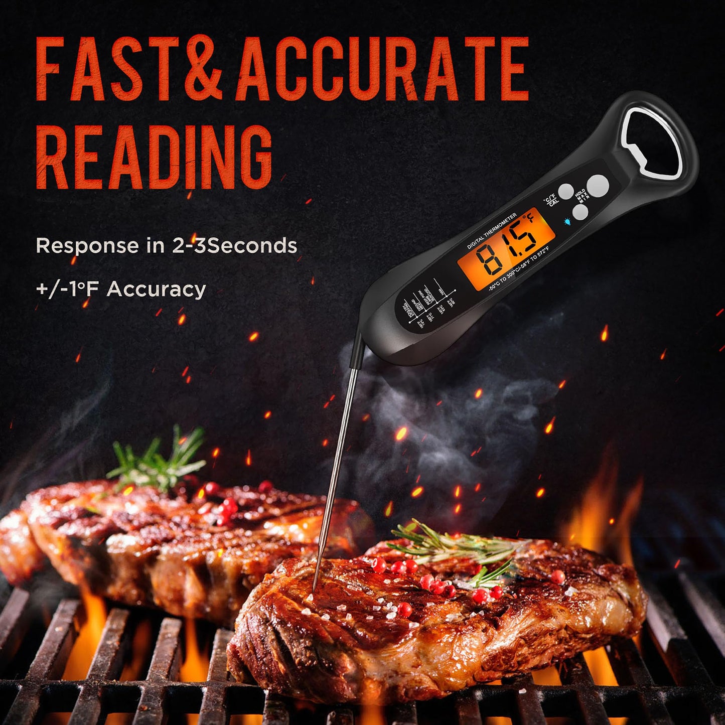 Meat Thermometer Digital, Waterproof Instant Read Meat Thermometers for Grilling and Cooking, for Kitchen and Outside, BBQ, Turkey, Candy, Liquids, Beef