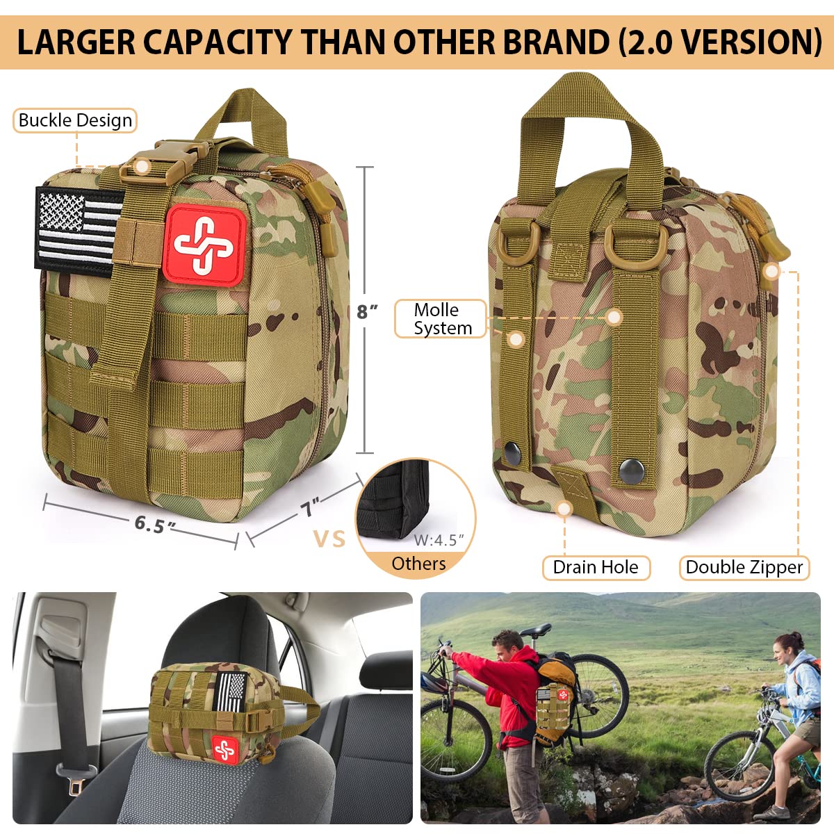 Kaqinu Survival Kit, 250 Pieces Professional Survival Gear with Molle System Compatible Bag and Emergency Tent, Great Christmas Gift for Men Dad Husband Who Loves Camping Outdoor Adventures