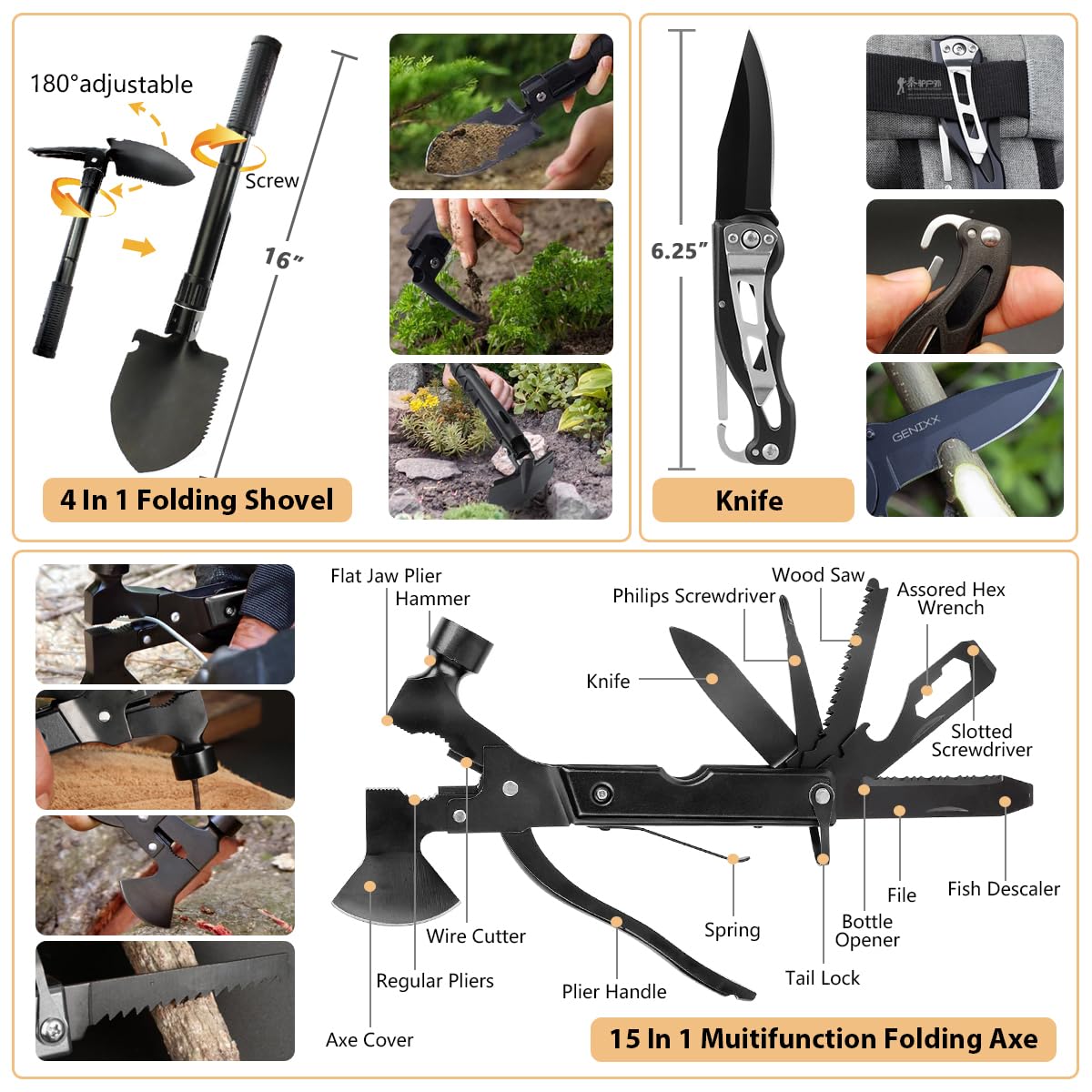 Kaqinu Survival Kit, 250 Pieces Professional Survival Gear with Molle System Compatible Bag and Emergency Tent, Great Christmas Gift for Men Dad Husband Who Loves Camping Outdoor Adventures