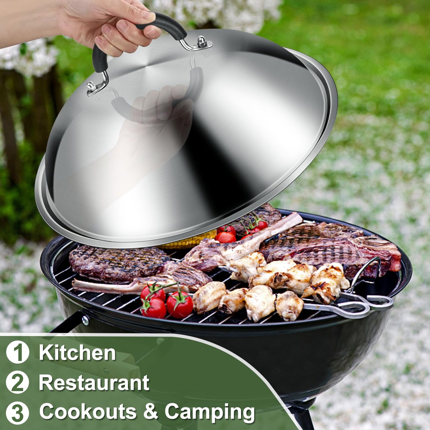 2 Set Griddle Accessories for Blackstone, 12 Inch Heavy Duty Round Melting Dome with 7" Round Cast Iron Grill Burger Bacon Press, Perfect for Blackstone Camp Chef Flat Top Griddle Grill