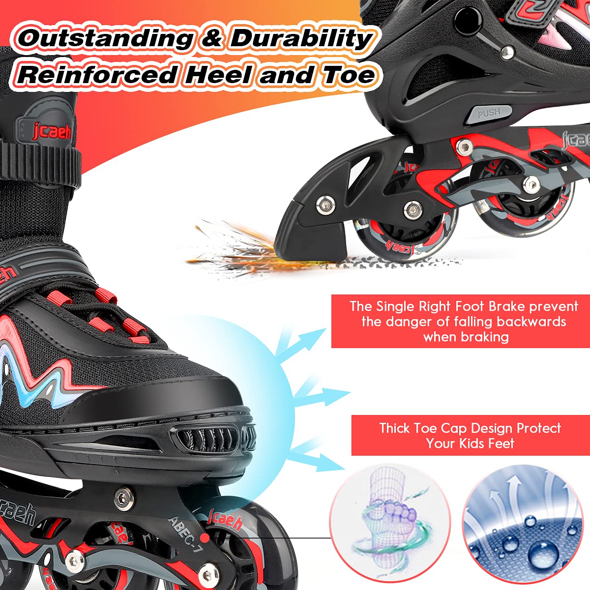 Adjustable Inline Skates for Kids and Adults, jcaeh 4 Sizes Outdoor Blades Roller Skates with Full Illuminating Light Up Wheels for Girls and Boys, Men and Women