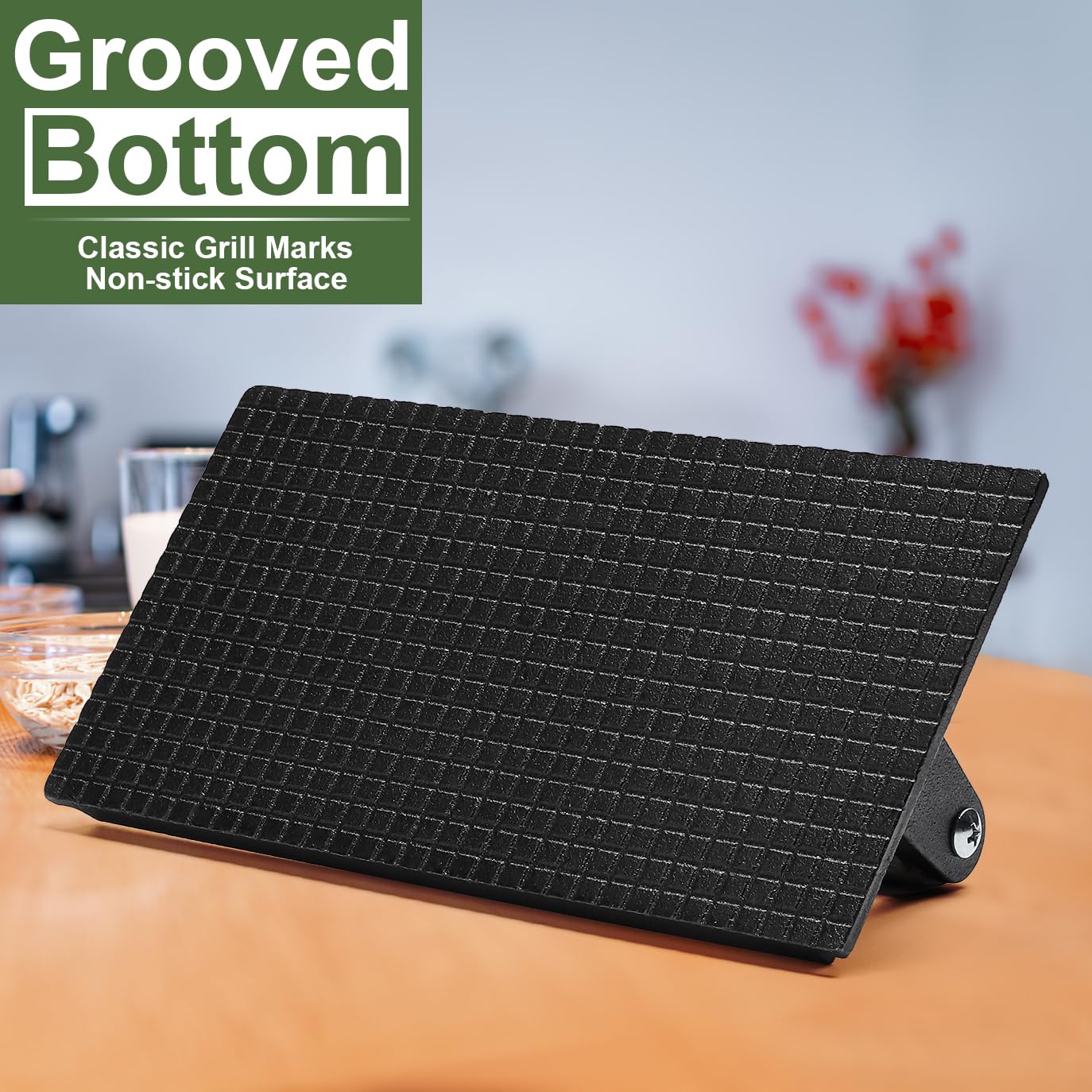 Burger Press, 8.2" X 4.3" Rectangle Heavy-Duty Cast Iron Smash Bacon Press Meat Steak with Wood Handle for Griddle, Sandwich, Nonstick Pan