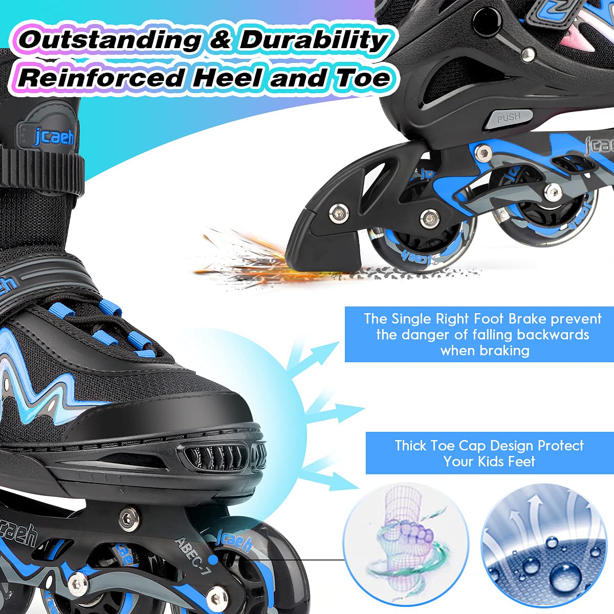 Adjustable Inline Skates for Kids and Adults, jcaeh 4 Sizes Outdoor Blades Roller Skates with Full Illuminating Light Up Wheels for Girls and Boys, Men and Women