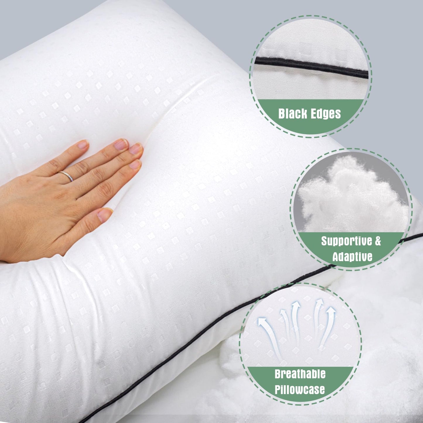 KAQINU Standard Size Bed Pillows for Adult,4 Pack Great Support Luxury Hotel Pillows for Side,Stomach and Back Sleepers.