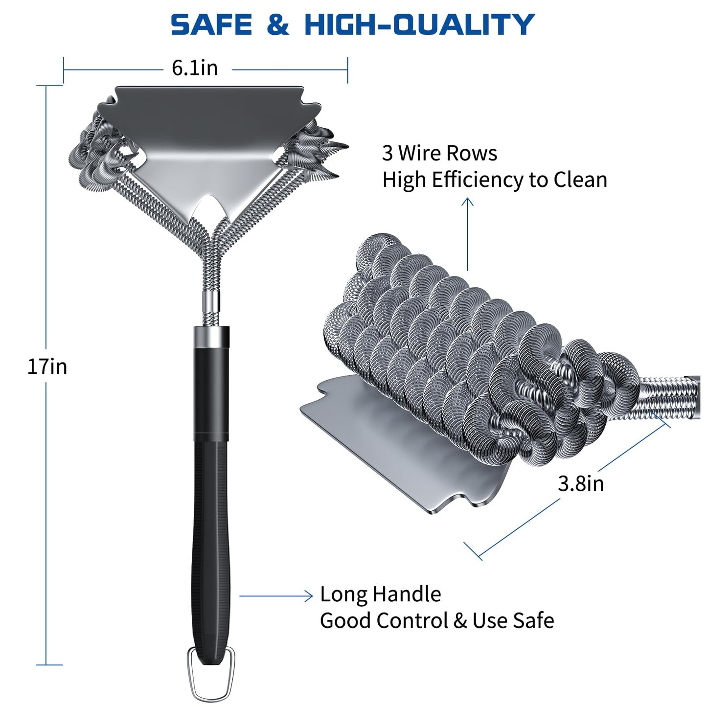 Grill Brush Bristle Free - Safe Grill Cleaning with No Wire Bristles - Professional Heavy Duty Stainless Steel Coils and Scraper