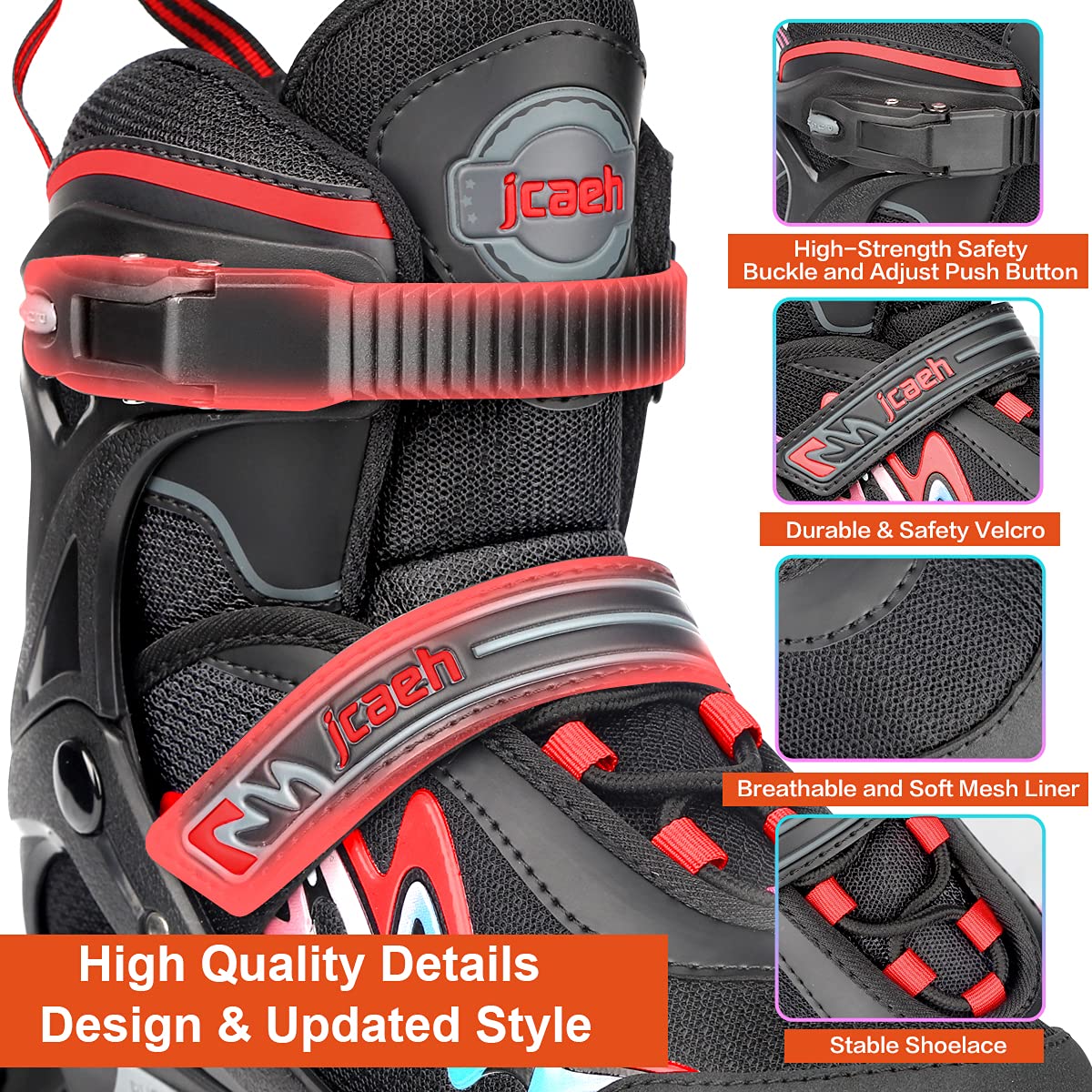 Adjustable Inline Skates for Kids and Adults, jcaeh 4 Sizes Outdoor Blades Roller Skates with Full Illuminating Light Up Wheels for Girls and Boys, Men and Women