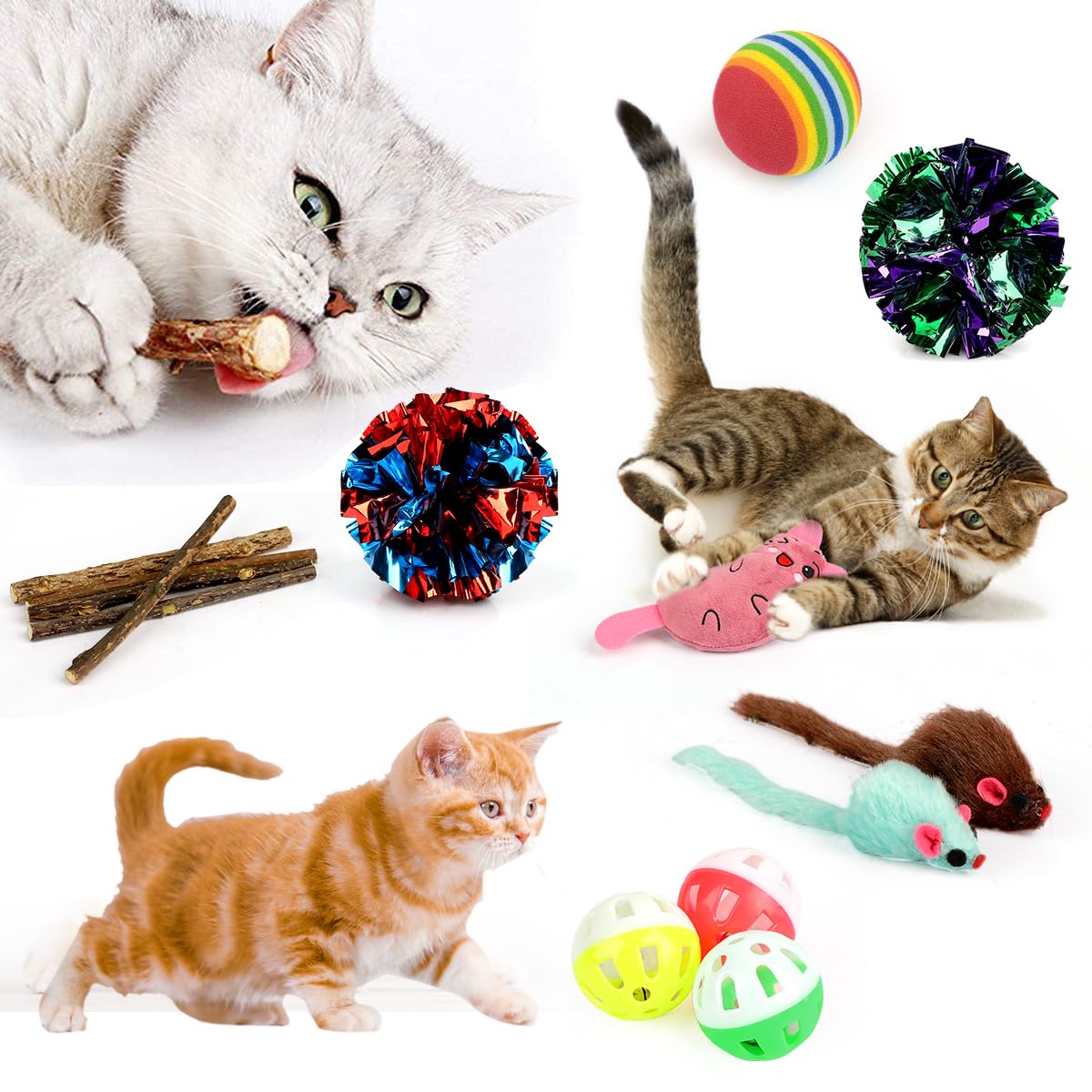 TAIMASI 32 PCS Cat Toys Kitten Toys,Interactive Variety Catnip Toys with Collapsible Rainbow Tunnel,Cat Feather Teaser Crinkle Balls Spring Toy for Cat, Kitty,Puppy