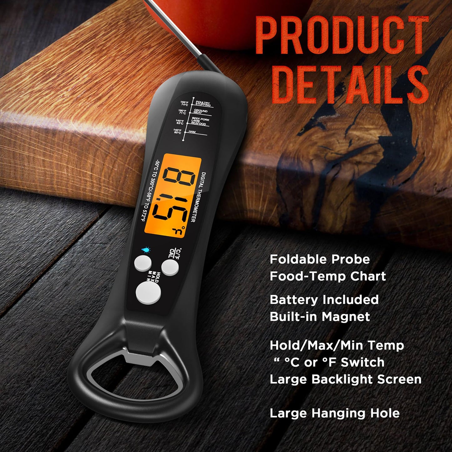 Meat Thermometer Digital, Waterproof Instant Read Meat Thermometers for Grilling and Cooking, for Kitchen and Outside, BBQ, Turkey, Candy, Liquids, Beef