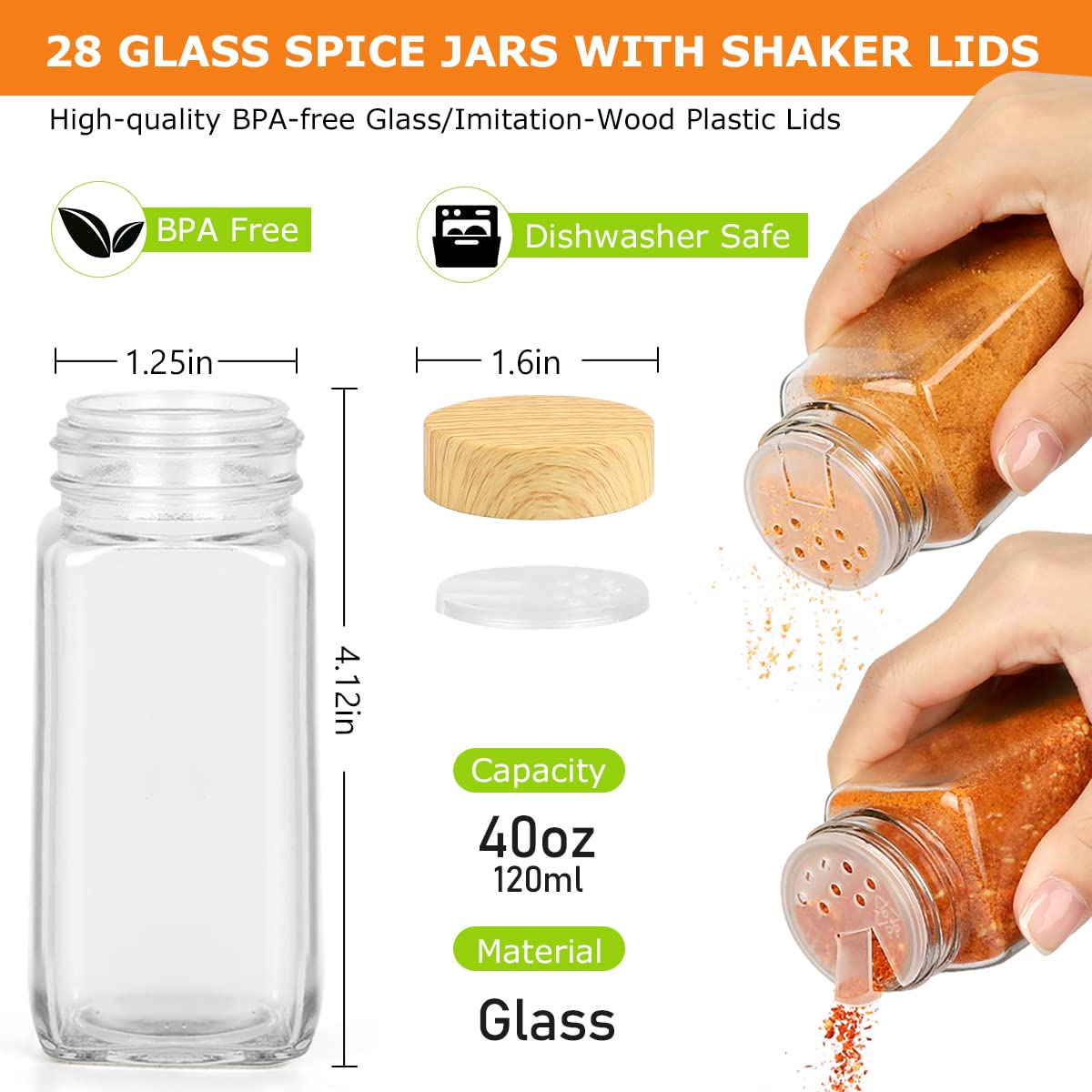 Glass Spice Drawer Organizer with 28 Spice Jars, 386 Labels, Marker & Funnel, 4 Tier Heavy Gauge Steel Seasoning Organizer Tray for Kitchen Drawer, Cabinets, Countertop,13.4" Wide x 18.7" Deep