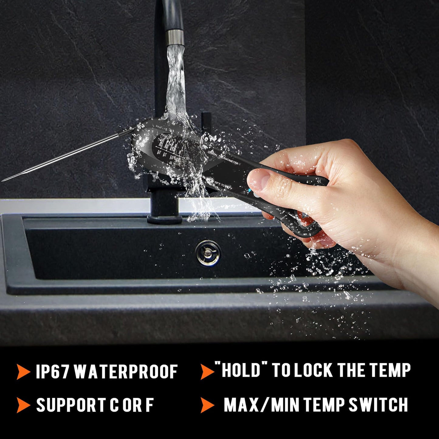 Meat Thermometer Digital, Waterproof Instant Read Meat Thermometers for Grilling and Cooking, for Kitchen and Outside, BBQ, Turkey, Candy, Liquids, Beef