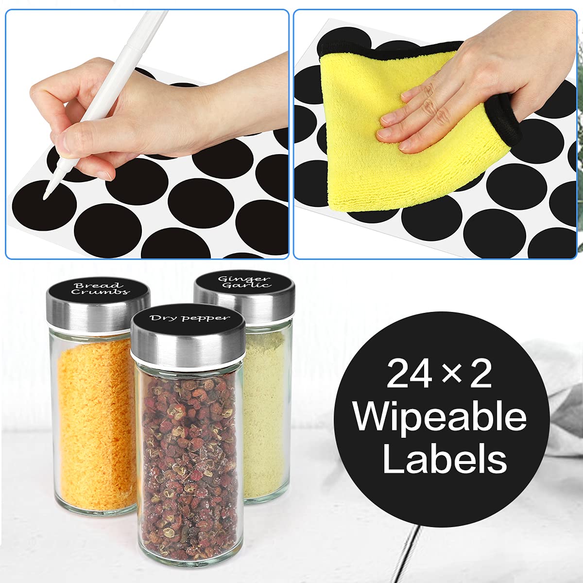 Spice Rack Organizer with Jars (20Pcs) for Cabinet Revolving / Rotating Organizer, Stainless Steel/Wooden Countertop Rack Tower Organizer for Kitchen Pantry with Reusable Labels / Funnel / Brushes