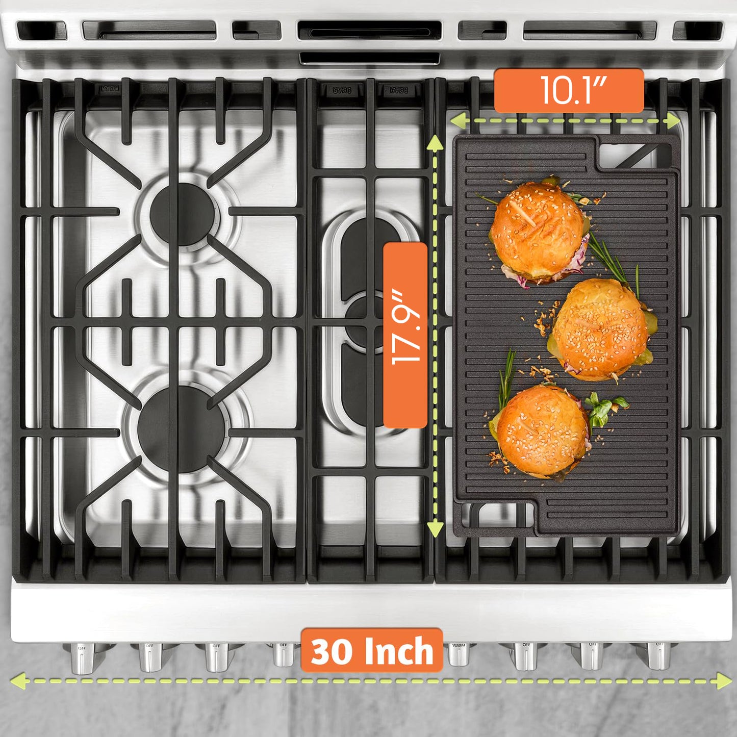 Cast Iron Griddle, Reversible Grill/Griddle + Cast Iron Press + Pinch Mitts, Grill Pan For Stove Top, Gas Grill, Indoor & Outdoor Cooking - Pre Seasoned & Non-stick (10.1" x 17.9")