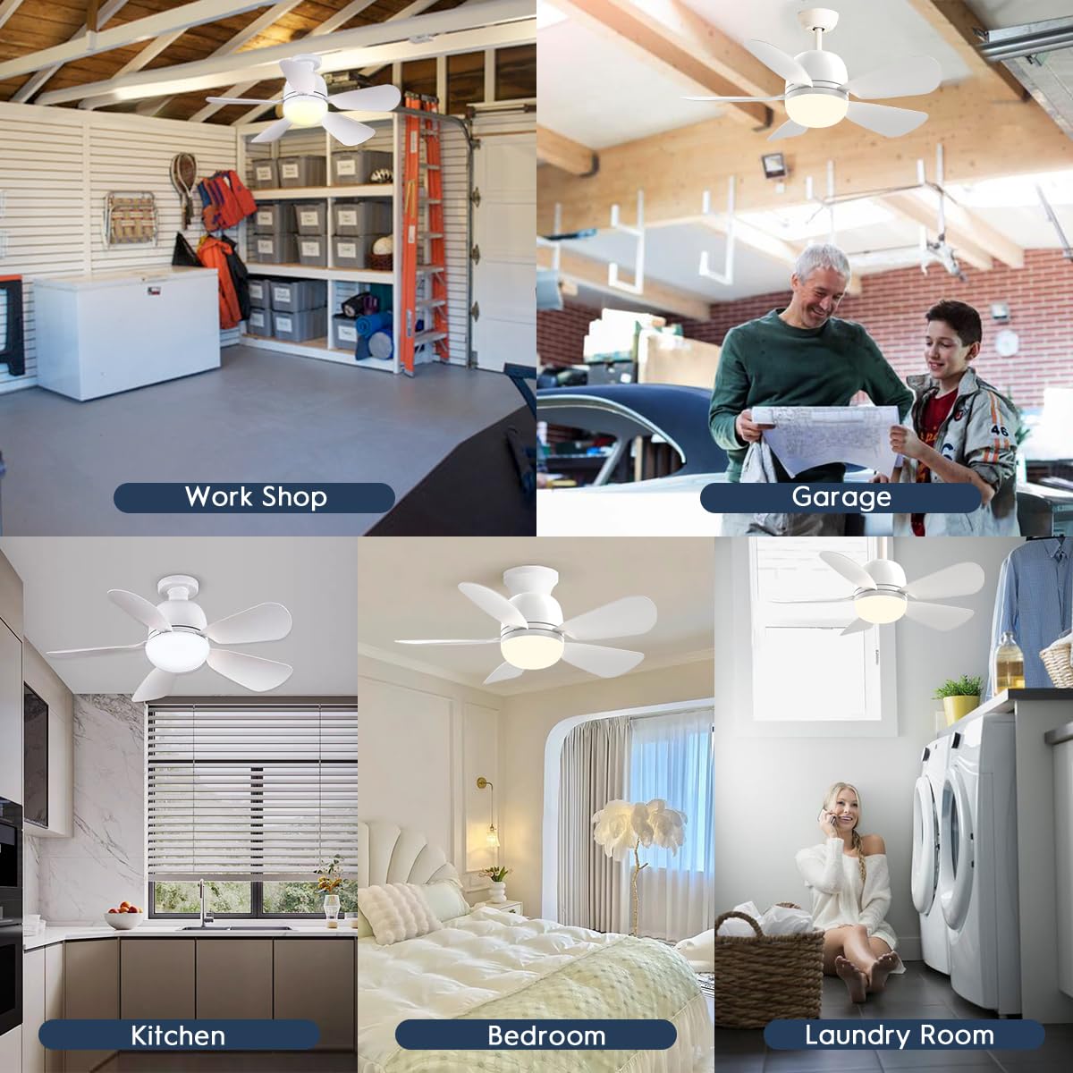 Socket Fan Light 19Inch, Dimmable Small Ceiling Fan with Light and Remote