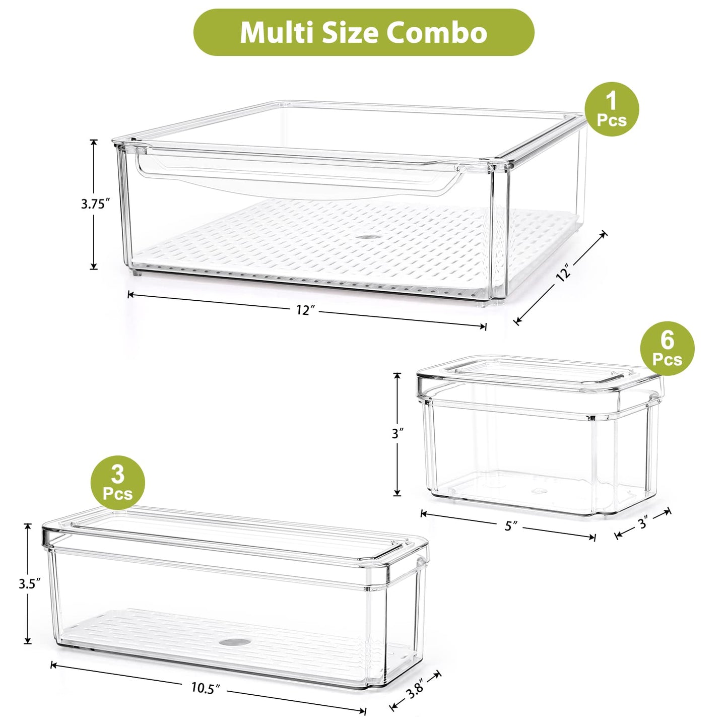 10 Pack Refrigerator Pantry Organizer Bins, Stackable Fridge Bins with Lids, Clear Plastic for Kitchen