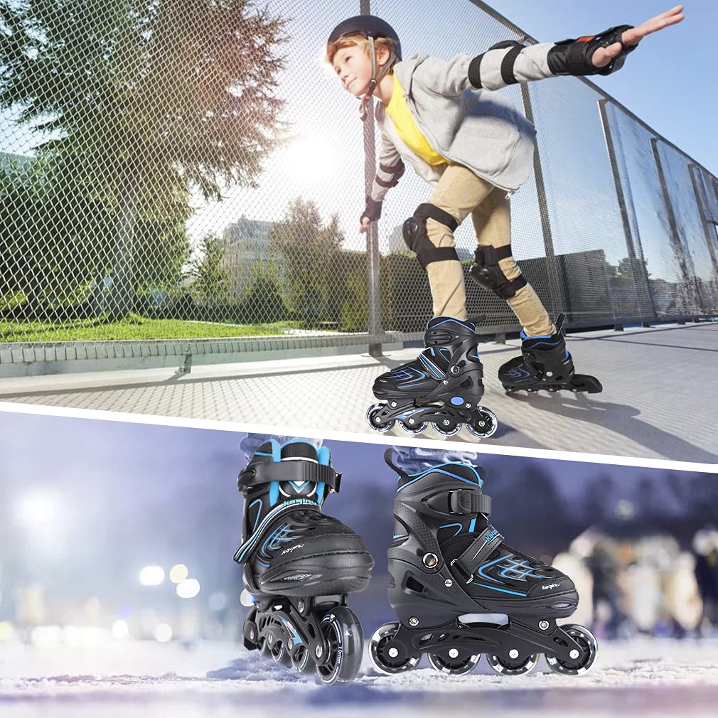 KAQINU Adjustable Inline Skates, Outdoor Inline Skates with Full Illuminating Wheels for Kids and Adults, Women, Girls and Boys