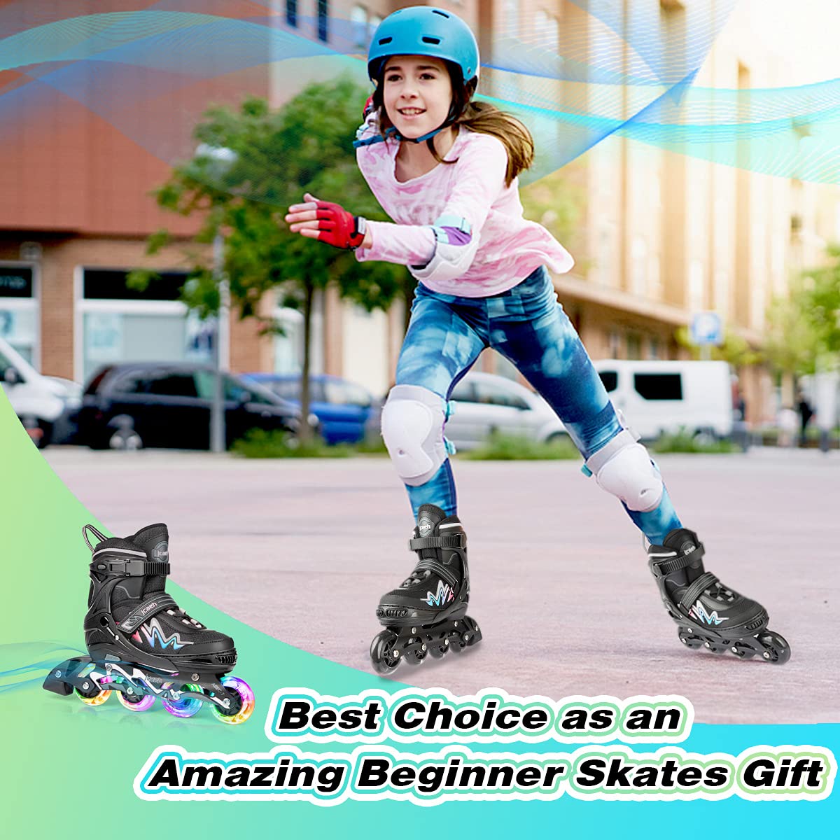 Adjustable Inline Skates for Kids and Adults, jcaeh 4 Sizes Outdoor Blades Roller Skates with Full Illuminating Light Up Wheels for Girls and Boys, Men and Women