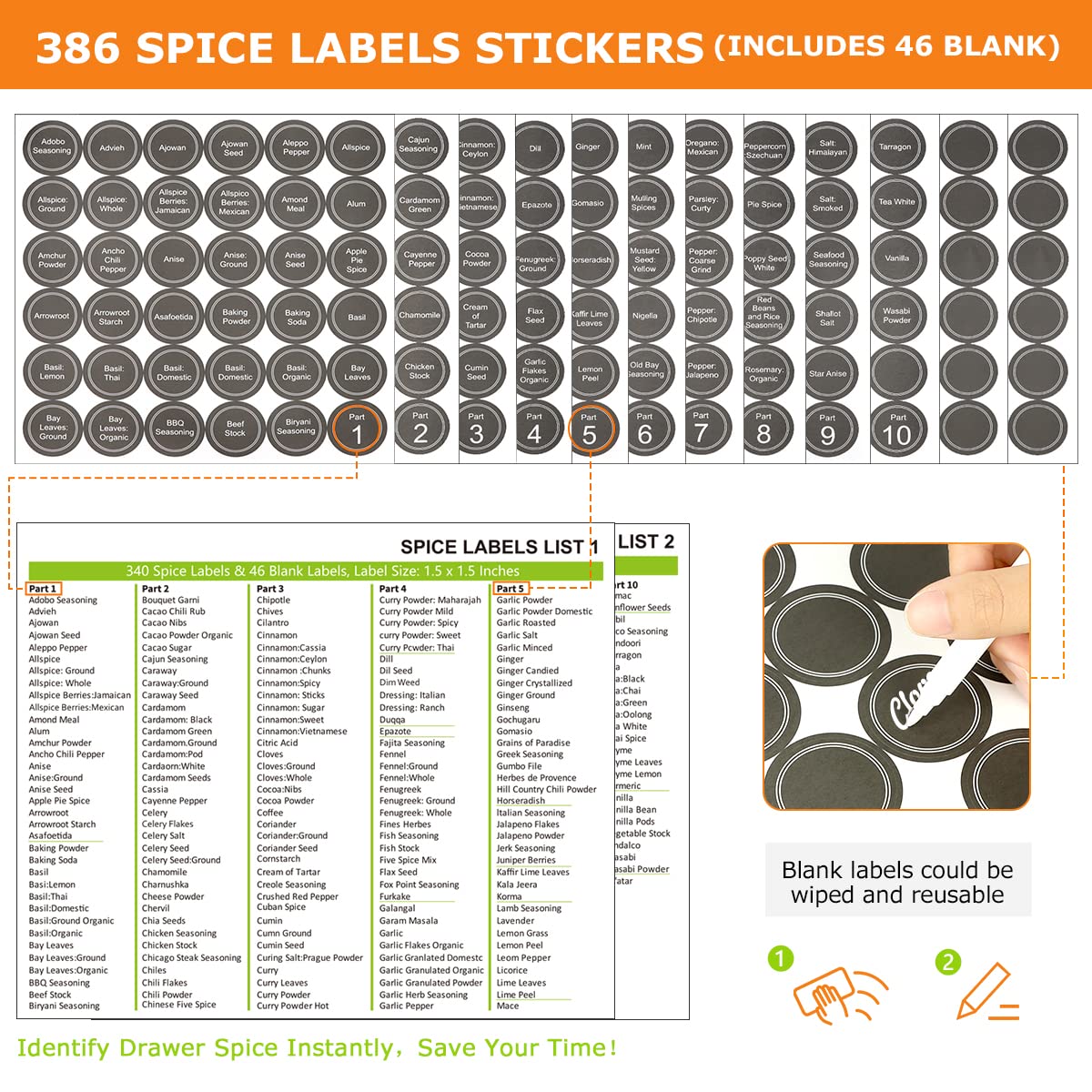 Glass Spice Drawer Organizer with 28 Spice Jars, 386 Labels, Marker & Funnel, 4 Tier Heavy Gauge Steel Seasoning Organizer Tray for Kitchen Drawer, Cabinets, Countertop,13.4" Wide x 18.7" Deep